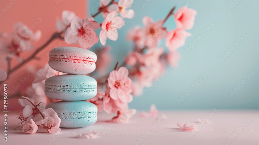 Colorful Macarons with Cherry Blossoms Colorful Macarons with Cherry Blossoms