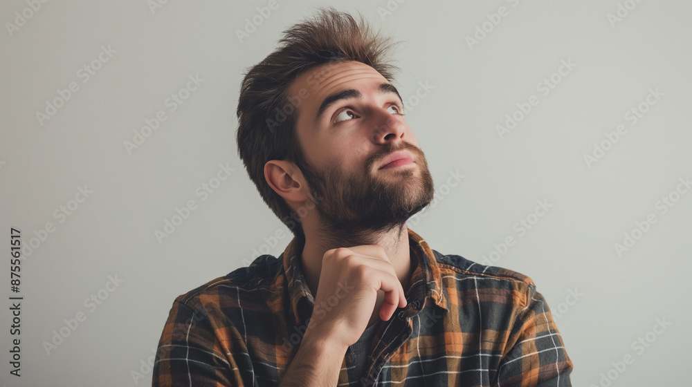 Fototapeta premium A man on a white background is thinking about something