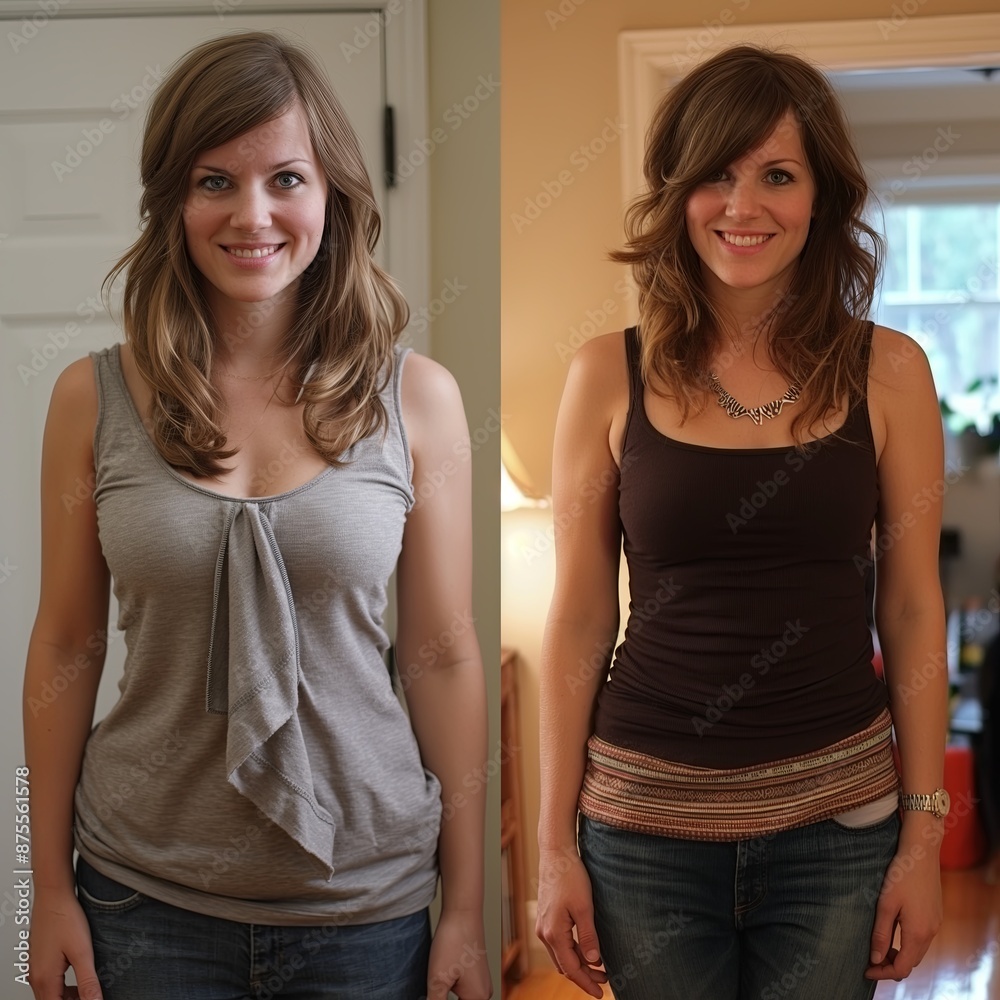 Portrait of a beautiful woman before and after weight loss. Portrait of a beautiful woman before and after weight loss.