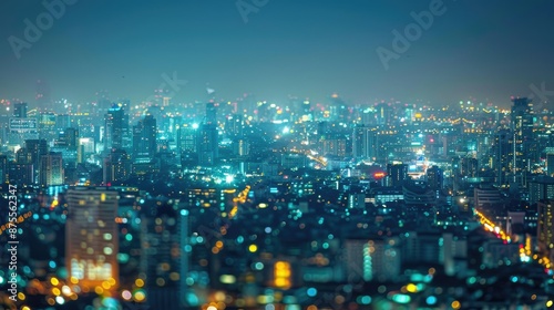 Wallpaper Mural A city at night with a blurry background and a cityscape with a lot of lights. The city is lit up and the sky is dark Torontodigital.ca