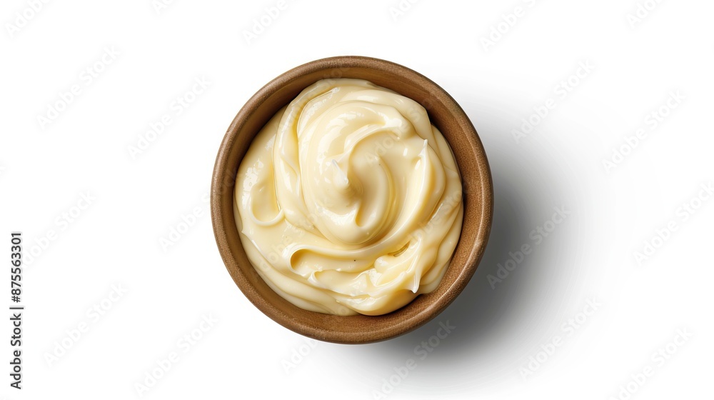bowl of mayonnaise isolated on white background top view bowl of mayonnaise isolated on white background top view