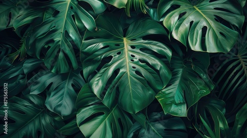 A close up of a leafy green plant with many leaves. The leaves are large and have holes in them. Concept of growth and vitality, as the plant is thriving and full of life