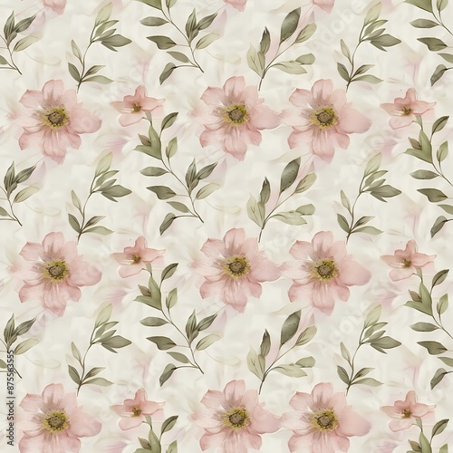 Wallpaper Mural Vintage Style Pink Flower and Green Leaves Repeat Pattern Torontodigital.ca