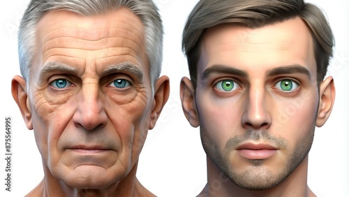 A man with hypertropia and a healthy man, 3D illustration photo