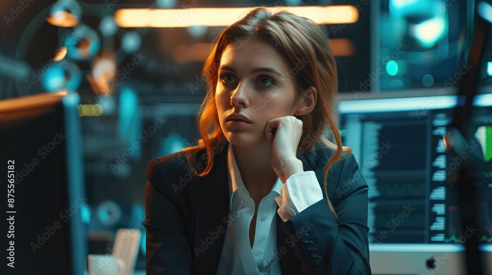 Elegant owner of big company has online meeting. Elegant owner of big company has online meeting.