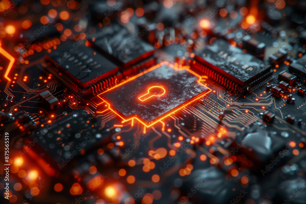 Key symbol on the electronic circuit. Cyber security concept. Key symbol on the electronic circuit. Cyber security concept.