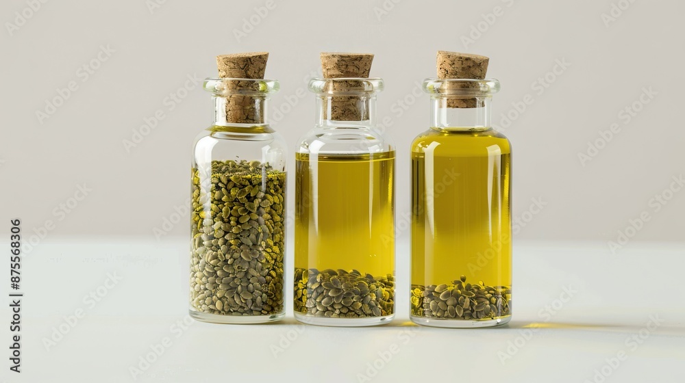 Hemp oil with hemp seed isoalted on white backgrounds. Cannabis oil on glass bottles. Hemp oil with hemp seed isoalted on white backgrounds. Cannabis oil on glass bottles.