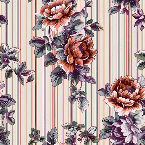 Realistic Style Floral Grid Pattern with Black Outlines