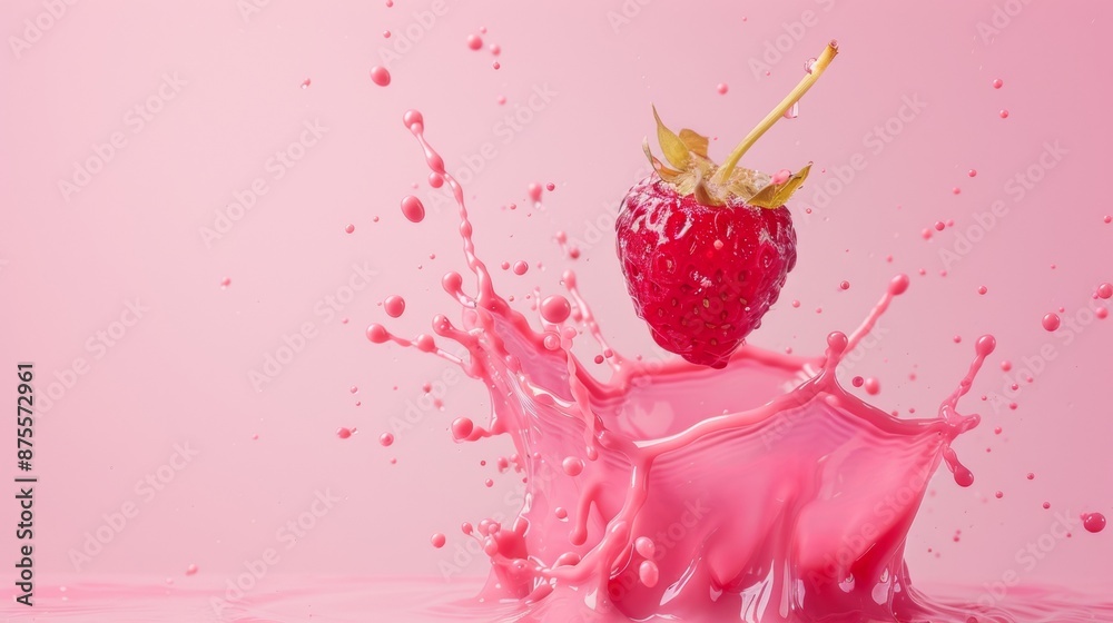 Strawberry Splashing in Pink Liquid Strawberry Splashing in Pink Liquid