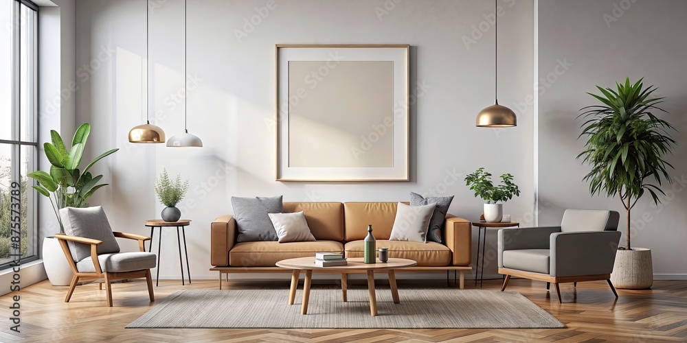Fototapeta premium Modern interior living room with a mock up poster frame Contemporary style design, mock up