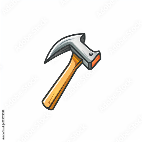 Graphic illustration of a hammer with a wooden handle and metal head on a white background. Perfect for construction or tool-related projects. © HDP-STUDIO