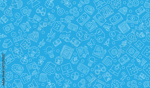Vector seamless startup business pattern with line icons on background
