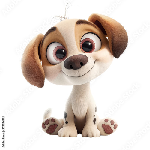 Adorable cartoon puppy sitting with a happy expression, large eyes, and floppy ears. Isolated on a white background, transparent background.