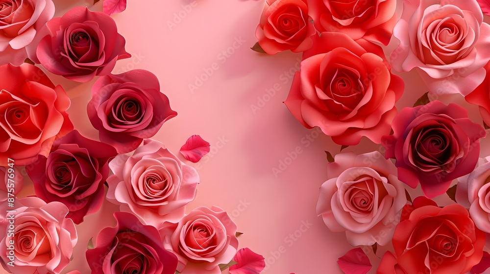 Rose pattern in multi-color, red rose, pink rose in flower bouquet for background and wallpaper with soft pink paper background. Rose pattern in multi-color, red rose, pink rose in flower bouquet for background and wallpaper with soft pink paper background.