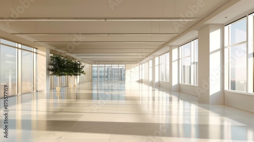 Interior modern empty office building daylight. AI generated