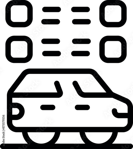 Line art illustration of a self driving car following the lines on the road