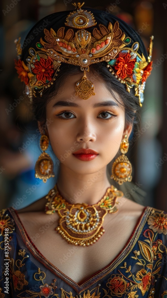 Indonesian teenager with a traditional outfit, looking proud Indonesian teenager with a traditional outfit, looking proud