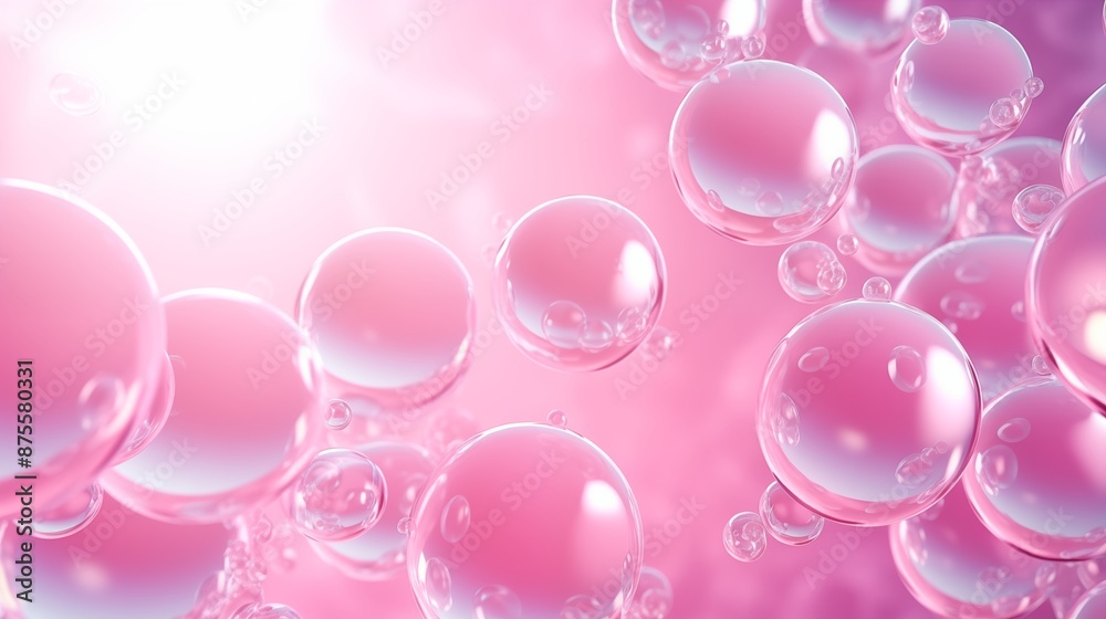 Floating Pink Bubbles with Light Reflections on a Dreamy Background Floating Pink Bubbles with Light Reflections on a Dreamy Background