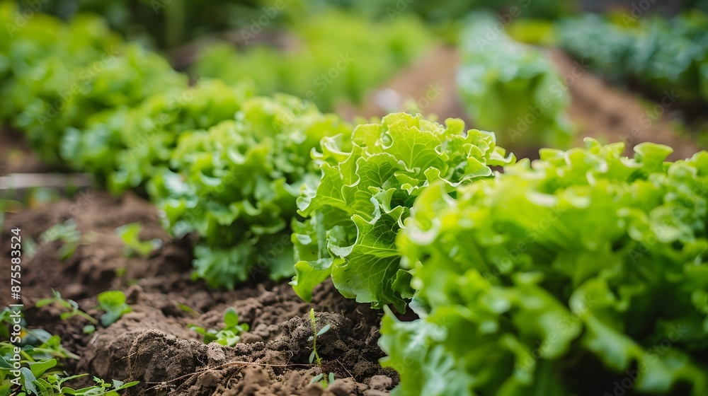 Organic fresh lettuces are growing in vegetable garden. Organic fresh lettuces are growing in vegetable garden.