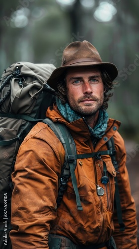 Australian man with hiking gear, looking adventurous