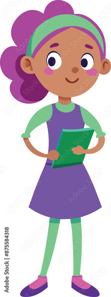 Cartoon Girl Holding Notebook Isolated On White Background Cartoon Girl Holding Notebook Isolated On White Background