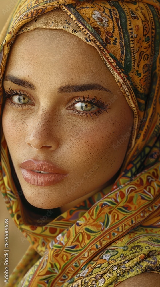 Egyptian woman with a headscarf, looking serene
