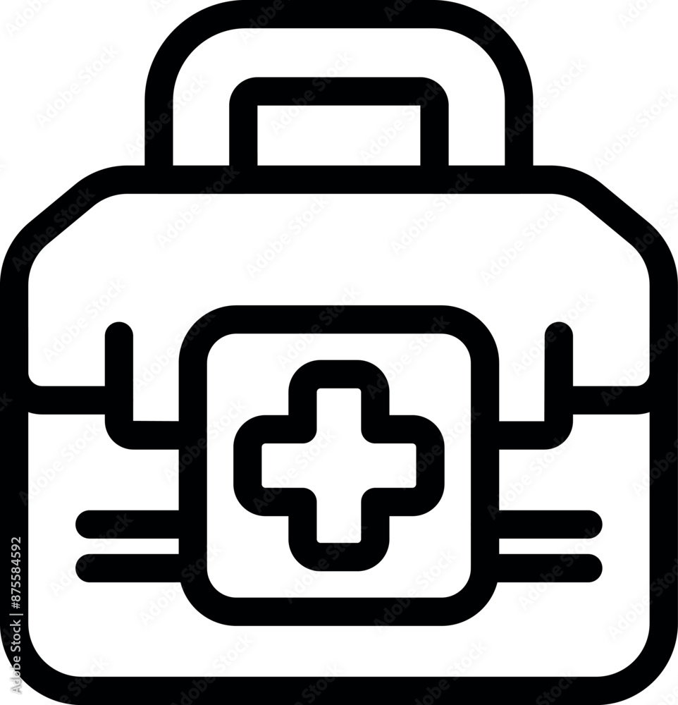 Simple line icon of a first aid kit, representing emergency medical supplies and healthcare Simple line icon of a first aid kit, representing emergency medical supplies and healthcare