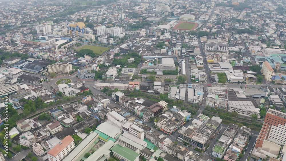 Aerial view of residential neighborhood roofs with fog mist in rainy season. Urban housing development from above. Top view. Real estate in Phuket, southern province city, Thailand. Aerial view of residential neighborhood roofs with fog mist in rainy season. Urban housing development from above. Top view. Real estate in Phuket, southern province city, Thailand.