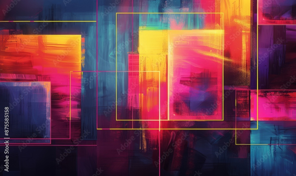 Fototapeta premium Abstract pop art rectangles with neon outlines