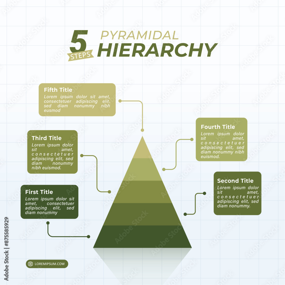 Pyramidal Hierarchy Infographics 5 Steps and Editable Text on a 1:1 ...