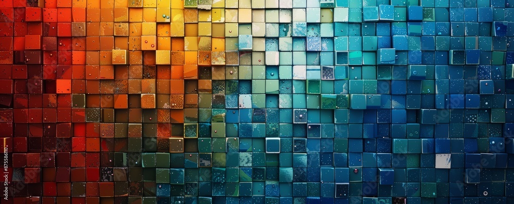 Fototapeta premium Brightly colored pixels forming a grid