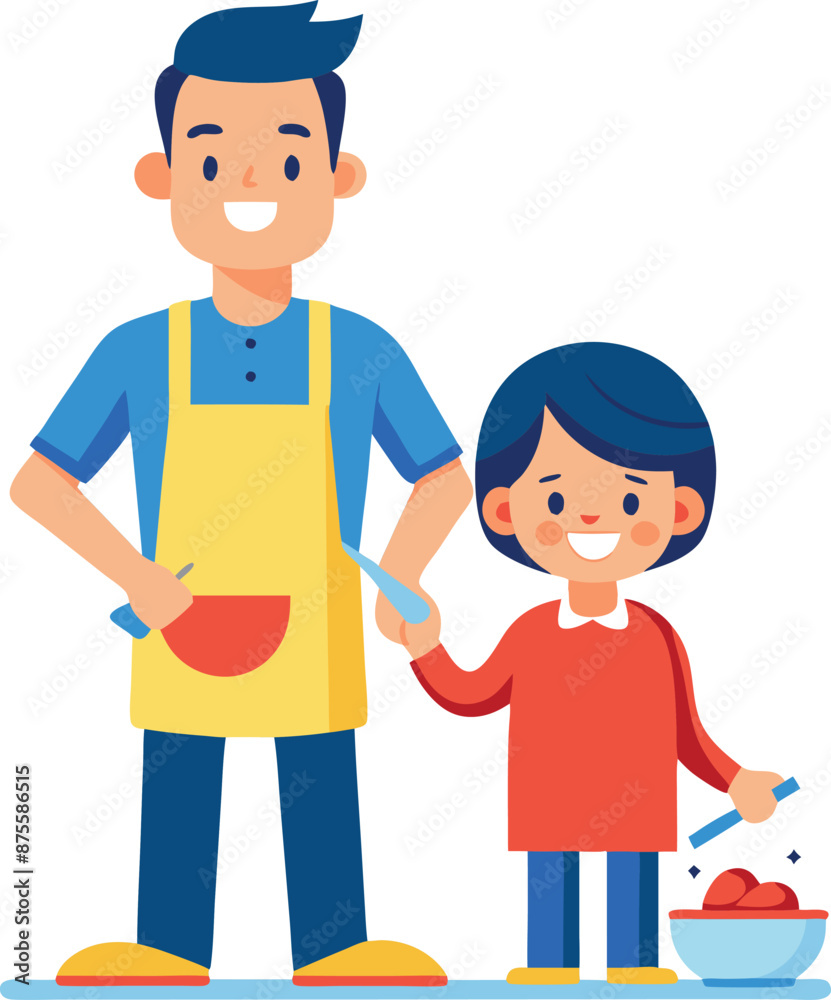 Father and Son Cooking Together in the Kitchen Father and Son Cooking Together in the Kitchen