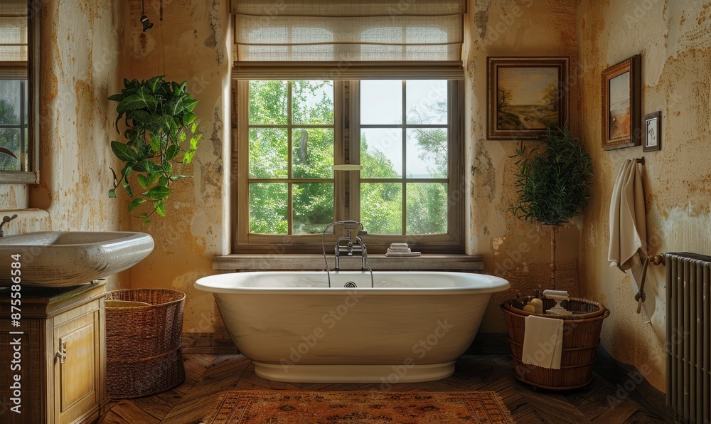 Cozy bathroom with a blank canvas above the sink Cozy bathroom with a blank canvas above the sink