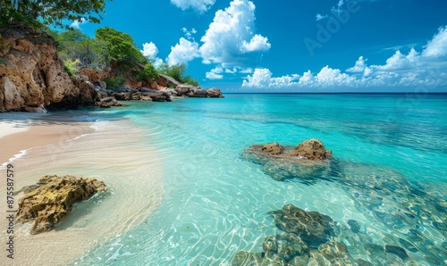 A tropical beach with crystal-clear waters