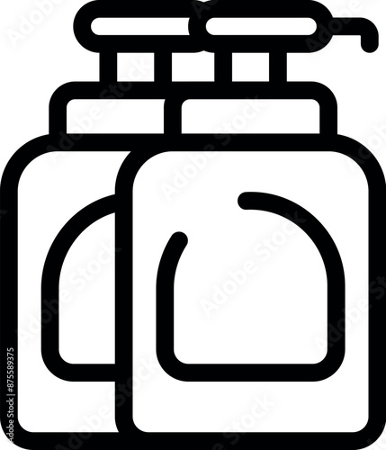Simple outline icon of two soap dispensers for hand washing, promoting hygiene