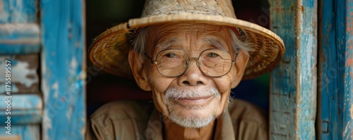 Elderly Vietnamese man with a gentle smile photo