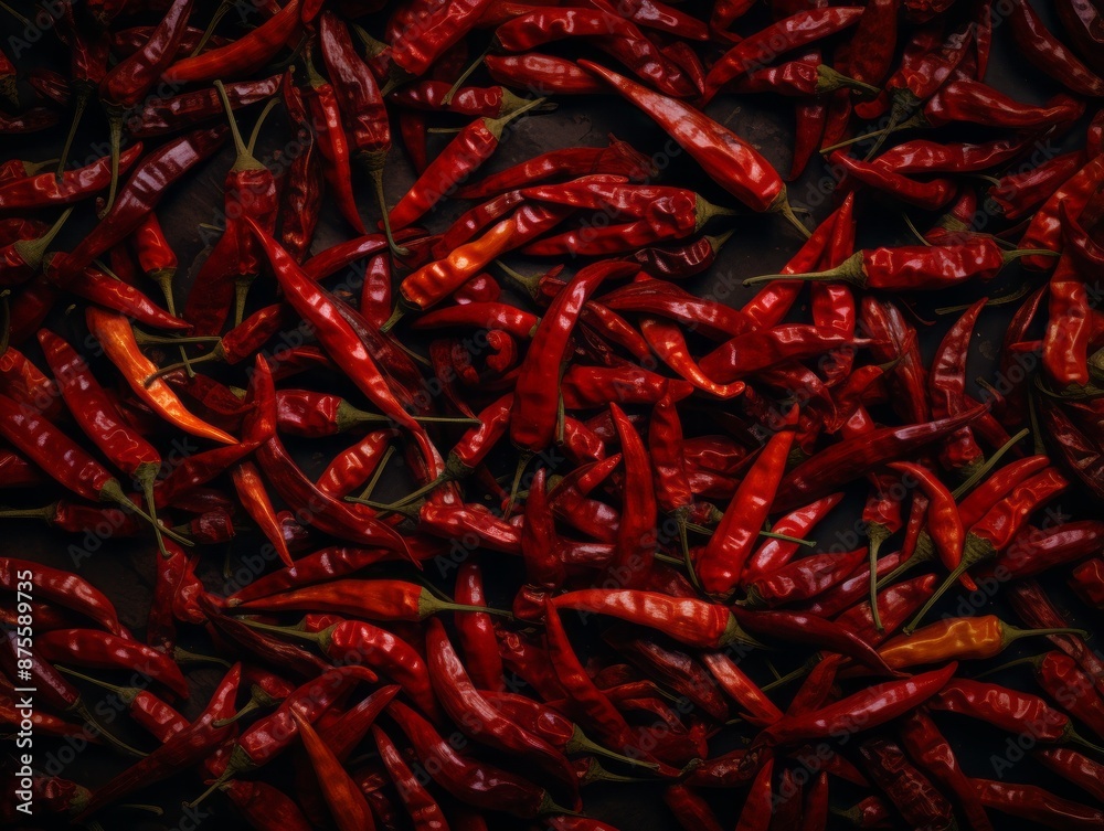Fototapeta premium a large group of red chili peppers on a black background