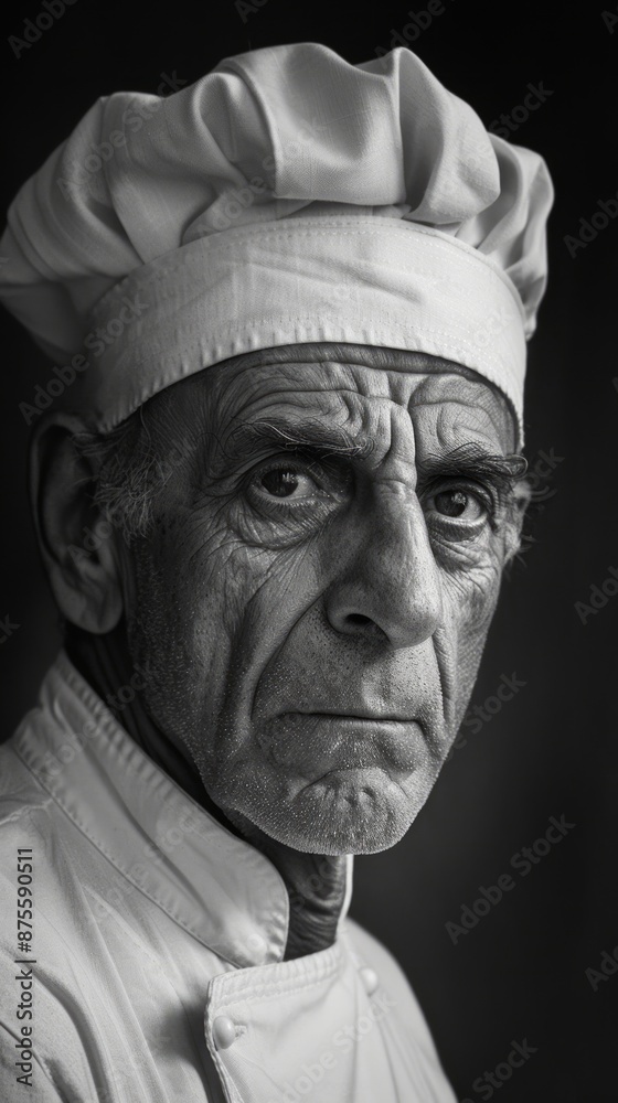 Italian man in a chef’s hat, looking focused Italian man in a chef’s hat, looking focused