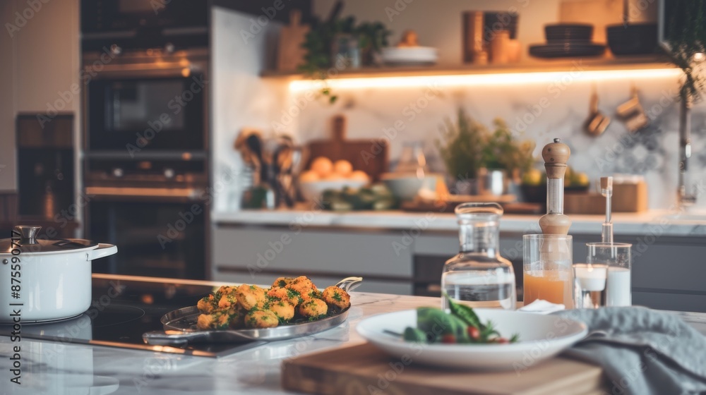 a luxurious kitchen with an air fryer making food a luxurious kitchen with an air fryer making food