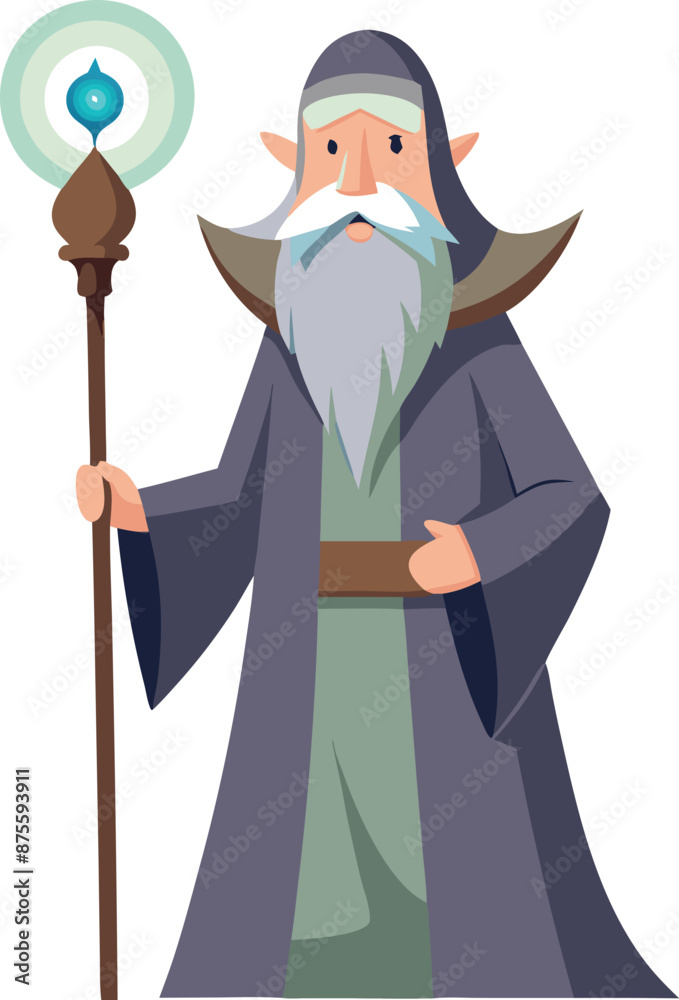 Cartoon Wizard Character Holding Magical Staff Cartoon Wizard Character Holding Magical Staff