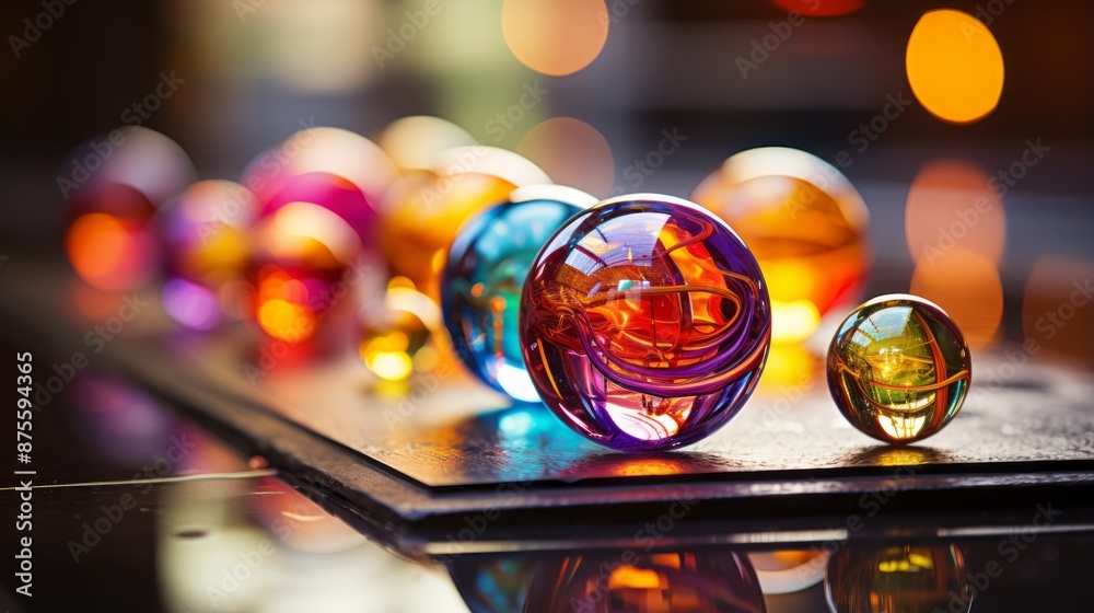 a row of colorful marbles sitting on a table a row of colorful marbles sitting on a table