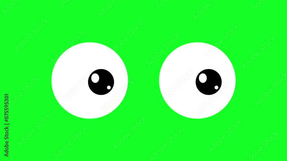 blinking eyes animated icon round eyes blinking and glancing right and left looping green screen 4k
