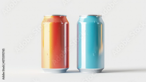 Cold Beverage Aluminum Cans with Water Droplets on White Background