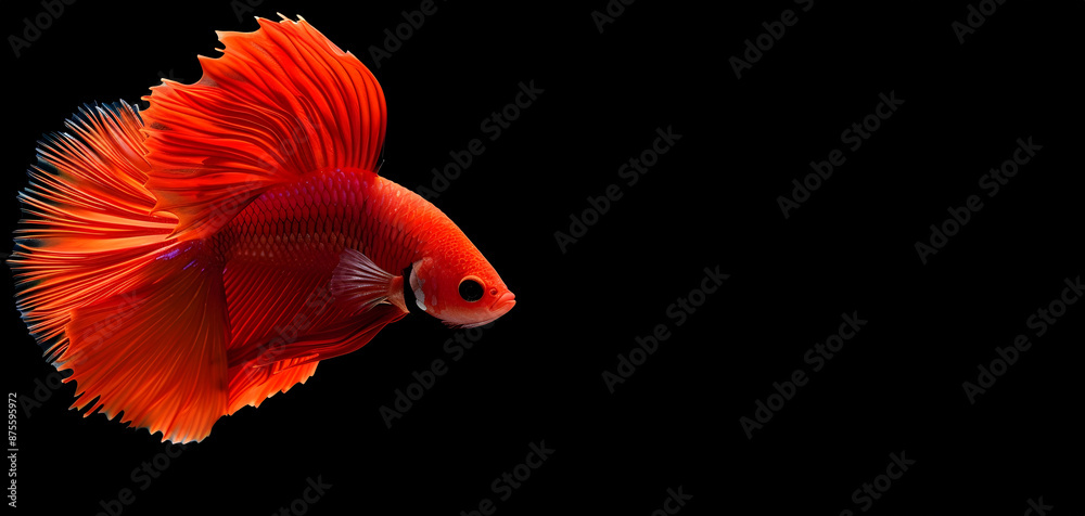 Vibrant Red Betta Siamese Fighting Fish Isolated on Black Background This image showcases the striking and captivating appearance of a Betta splendens also known as a Siamese fighting fish Vibrant Red Betta Siamese Fighting Fish Isolated on Black Background This image showcases the striking and captivating appearance of a Betta splendens also known as a Siamese fighting fish