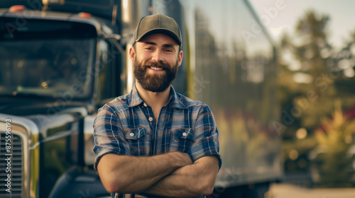 Portrait of a hendsome truck driver man smiling