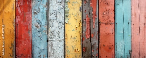 Painted wooden boards with worn texture