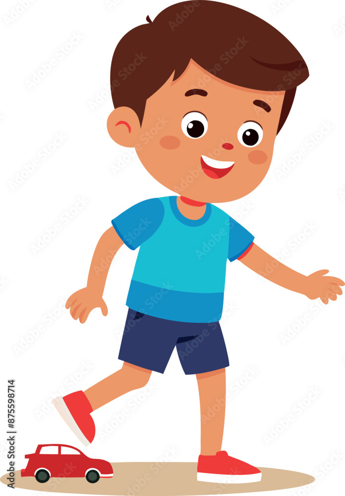 Happy Boy Playing With Toy Car On White Background Happy Boy Playing With Toy Car On White Background