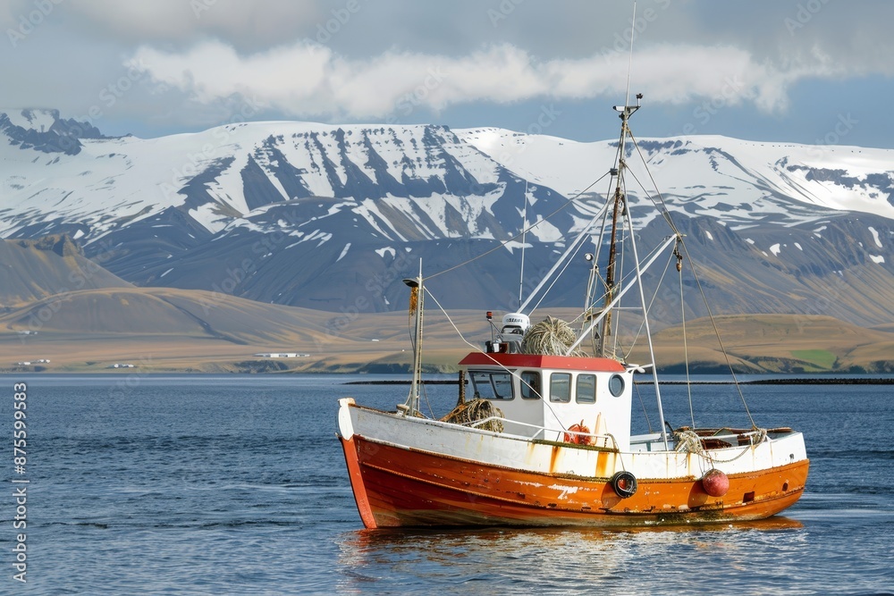 Icelandic fishing boat for immersive whale watching expedition in scenic icelandic waters Icelandic fishing boat for immersive whale watching expedition in scenic icelandic waters