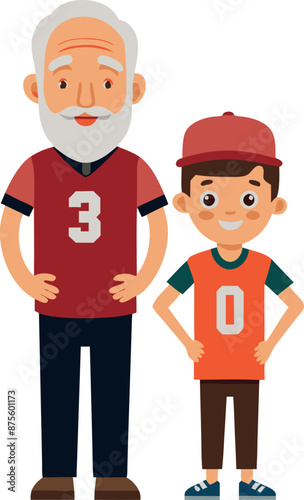 Grandfather And Grandson in Sports Jerseys Smiling Happily
