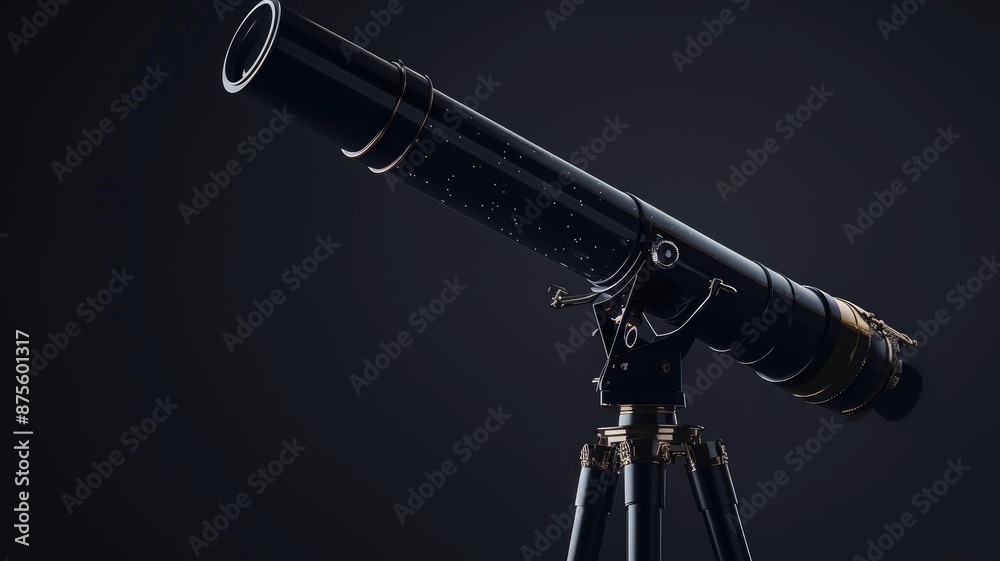 Naklejka premium Black telescope mounted on sturdy tripod for stargazing